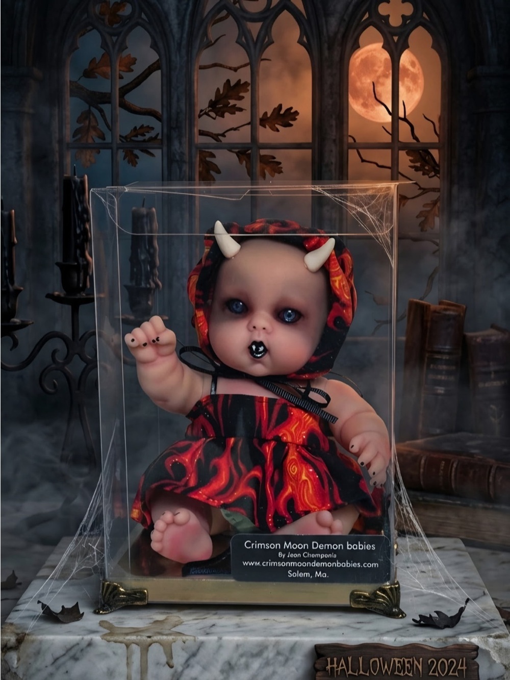 Crimson Moon Demon Baby Costume – Red Flame Hooded Dress